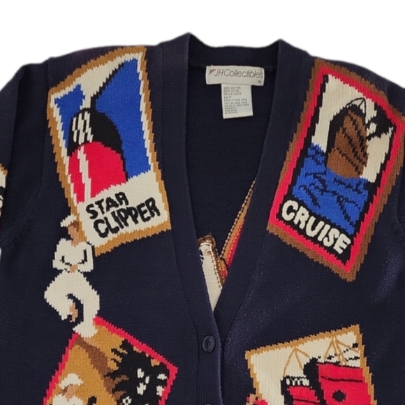 Vintage 90's Nautical Printed Cardigan small - Picture 2 of 7